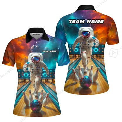 Custom Space Strike Bowling Team Jerseys Polo Shirts, Bowling uniforms, Astronaut Bowling Personalized Name And Team Name