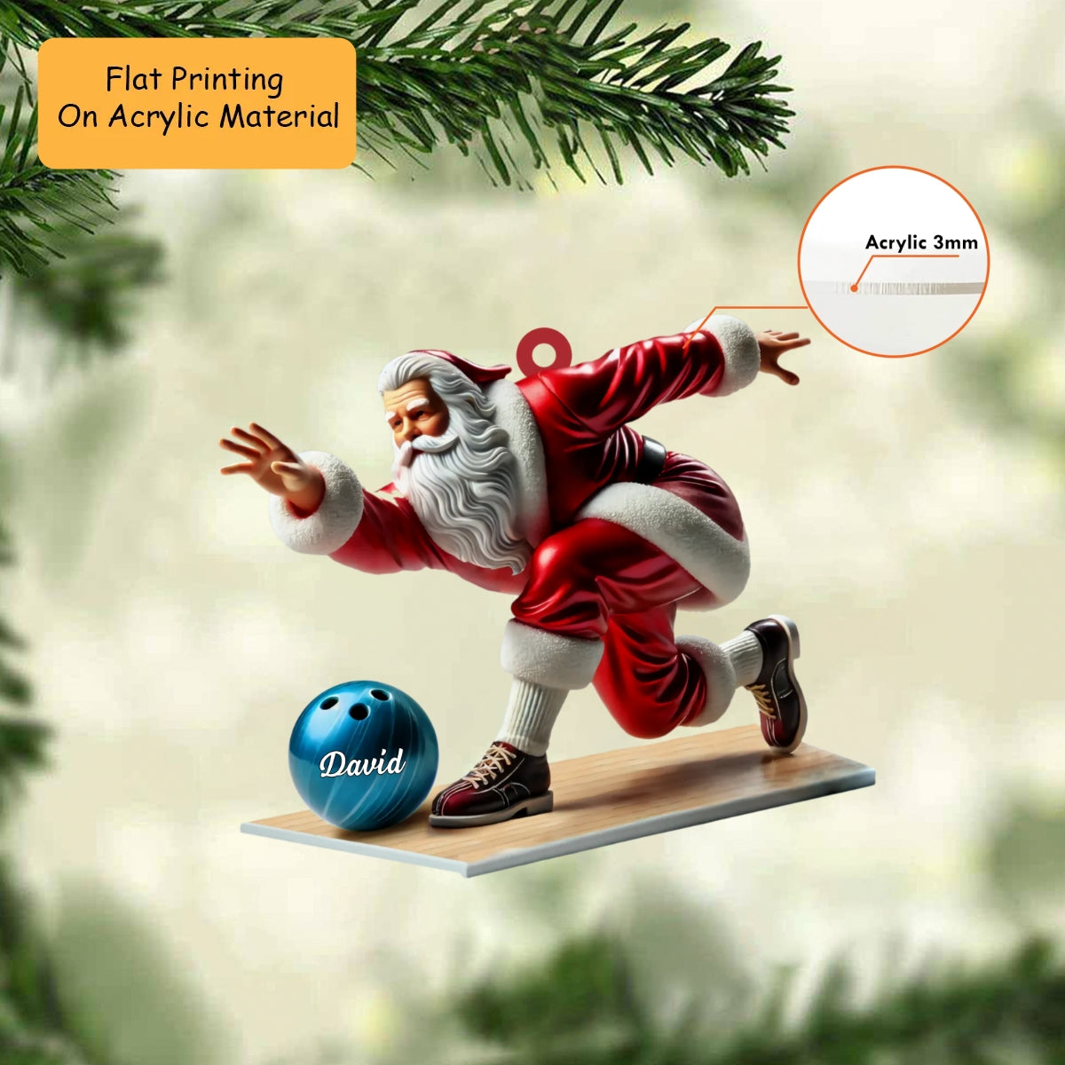 Personalized Santa Bowling Ornament, Bowling Christmas Keychain, Car Ornament, Christmas Ornament Gifts