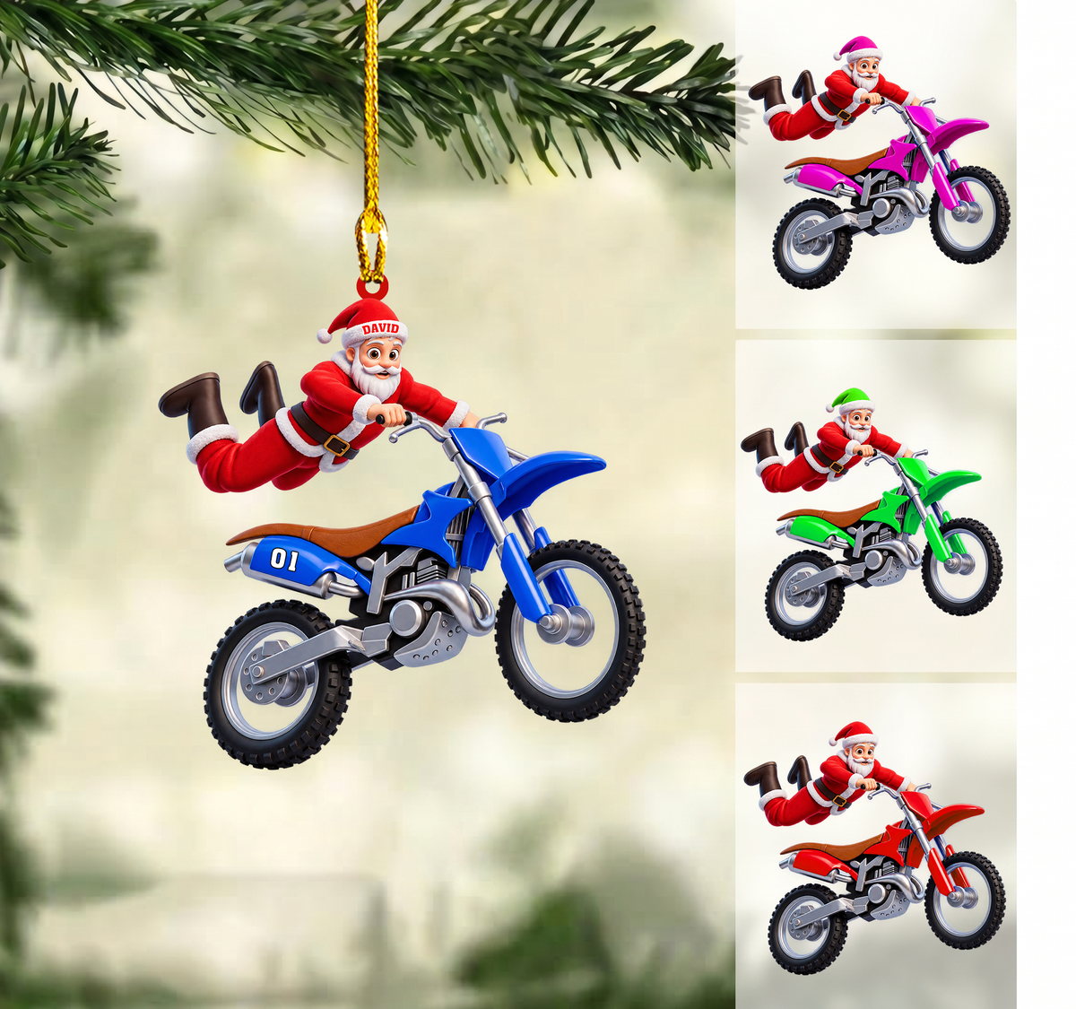 Personalized Motocross Christmas Ornament, Flying Santa On Dirt Bike Trick, Custom Ornament Christmas Gift, Keychain Motocross, Car Ornament Motocross