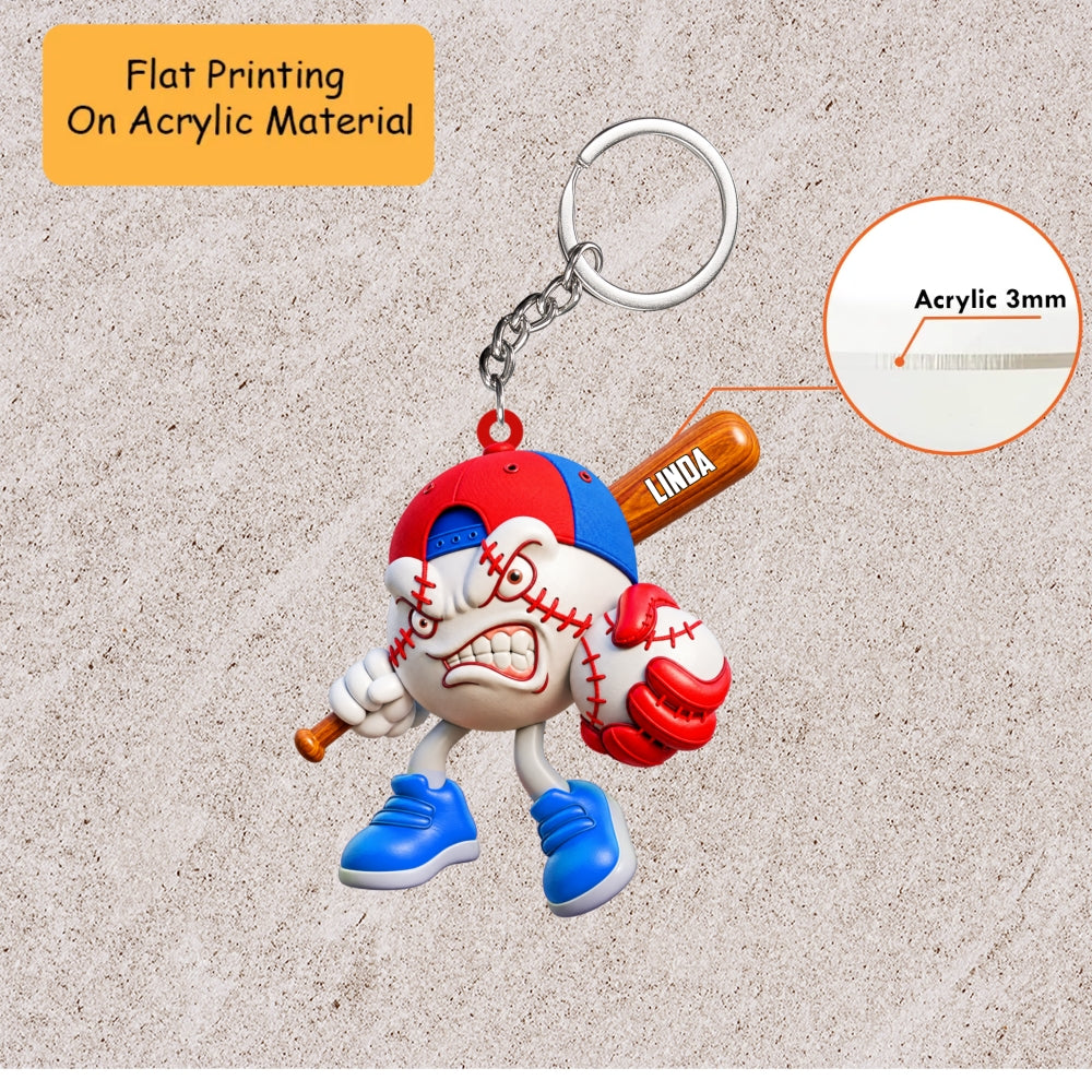 Personalized Baseball Christmas Ornament, Fierce Mascot Holding Bat And Glove, Custom Ornament Christmas Gift, Keychain Baseball, Car Ornament Baseball