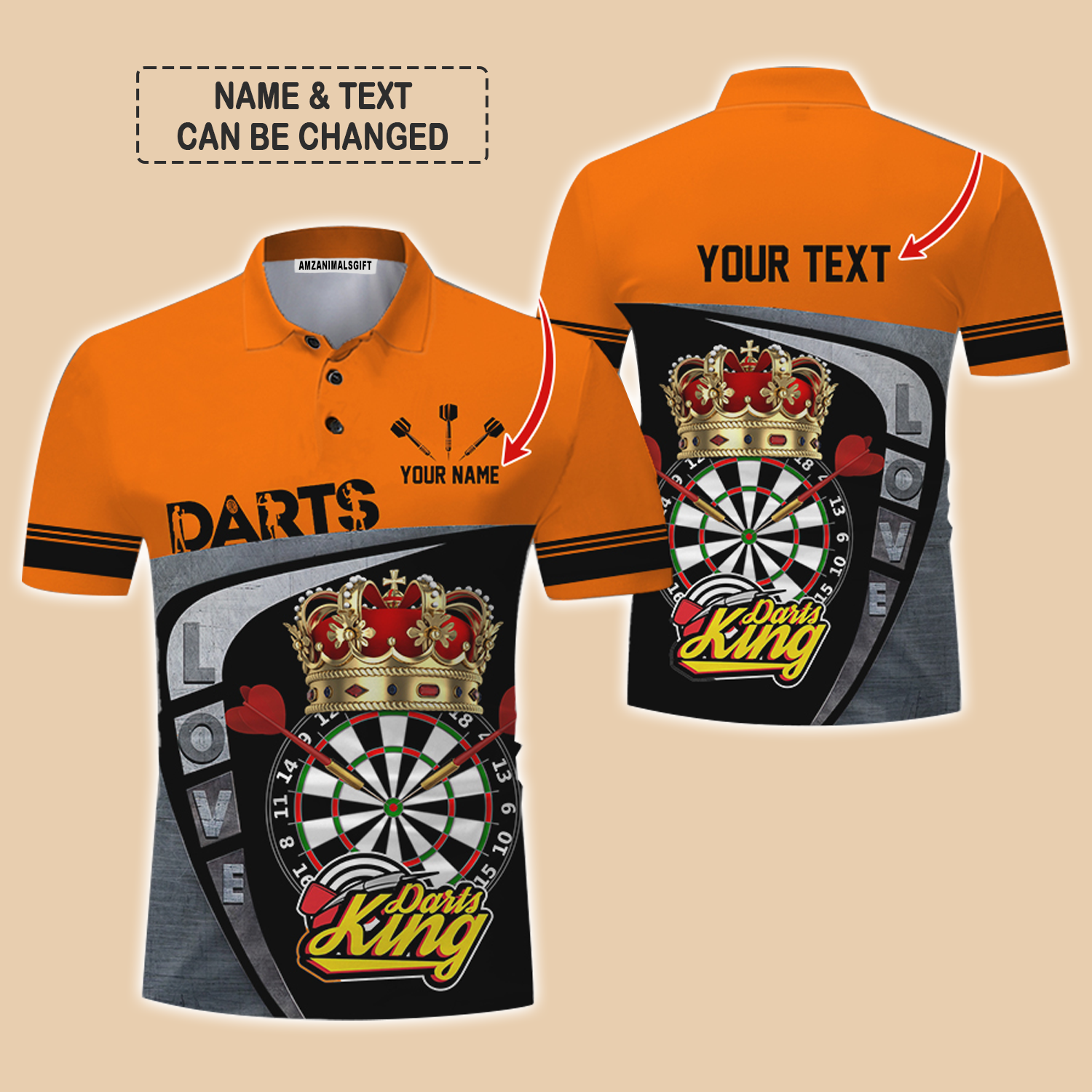 Customized Name & Text Darts Polo Shirt, Darts King Personalized Name Darts Uniforms Polo Shirt For Men - Perfect Gift For Darts Lovers, Darts Players
