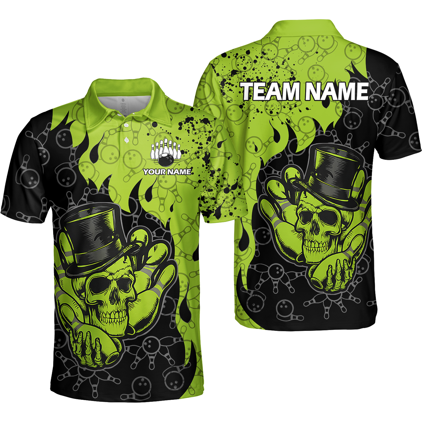 Custom Bowling Team Shirt – Skull Bowling Pattern Multicolor Personalized Jersey Bowling Uniform For League Players