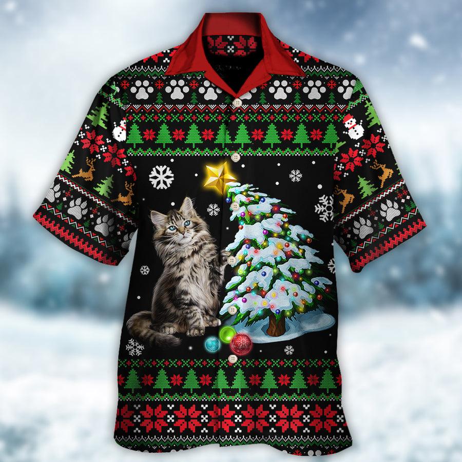 Maine Coon Cat Hawaiian Shirt For Summer, Christmas Funny Ugly Style, Cat Wreck The Tree Light Hawaiian Shirts Outfit For Men Women, Cat Lovers - Amzanimalsgift