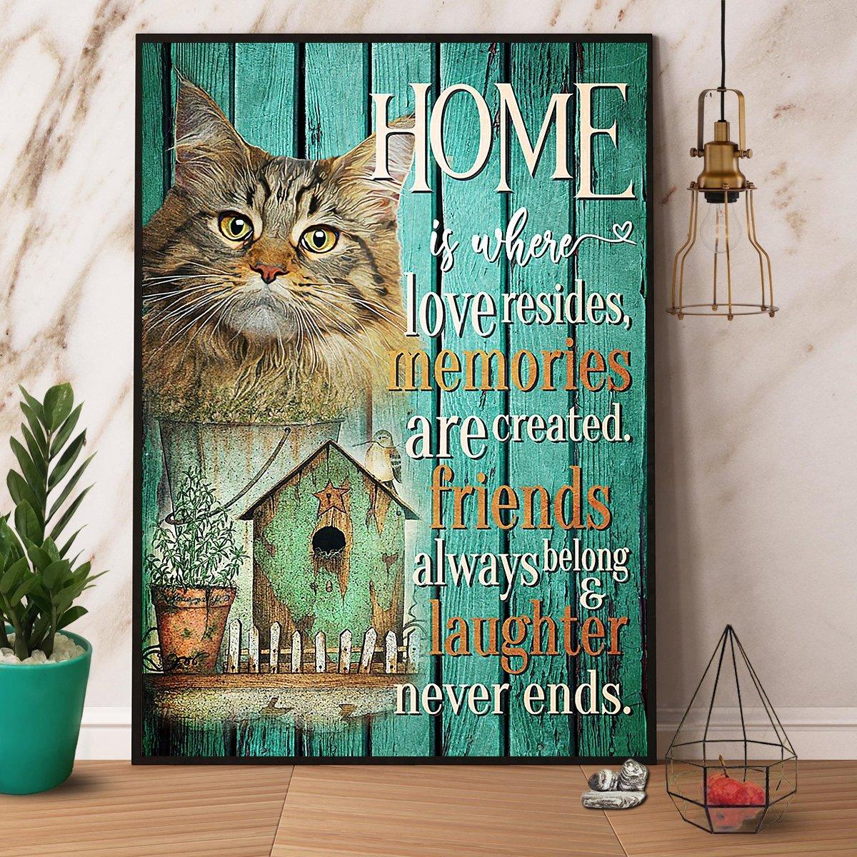 Maine Coon Cat Portrait Canvas For Son - Home Is Where Love Resides Memories Are Created Canvas, Perfect Gift For Maine Coon Lover, Cat Lover - Amzanimalsgift