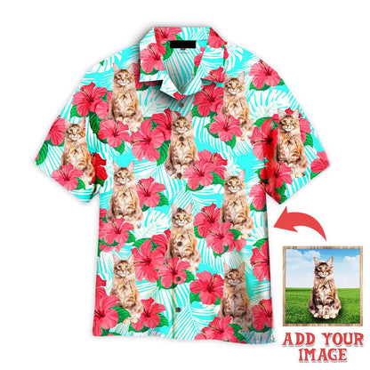 Maine Coon Hawaiian Shirt Custom Photo, Hibicus Floral Maine Coon Cat Floral Personalized Hawaiian Shirt - Perfect Gift For Cat Lovers, Family, Friends - Amzanimalsgift