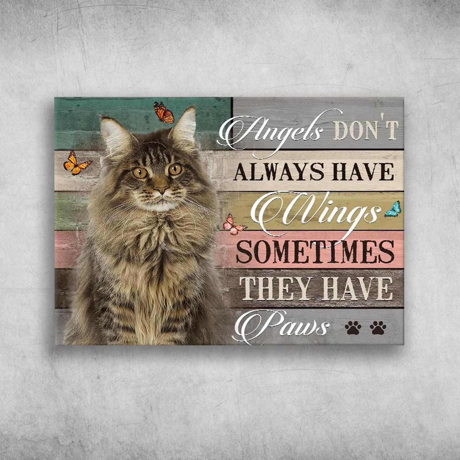 Maine Coon Landscape Canvas - Beautiful Cat, Butterfly, Angels Don't Always Have Wings - Memorial Gift For Family, Maine Coon Lovers, Maine Coon Owners - Amzanimalsgift