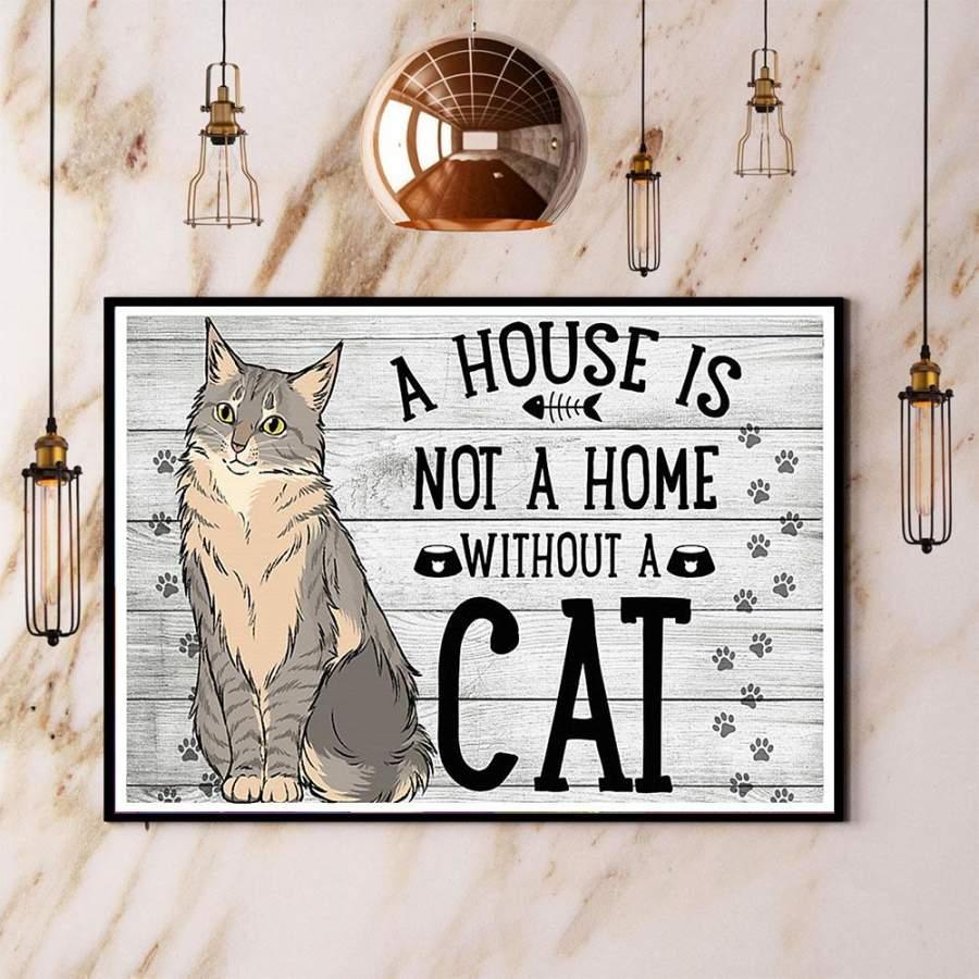 Maine Coon Landscape Canvas - Maine Coon A House Is Not A Home Without A Cat - Perfect Gift For Maine Coon Lovers, Cat Lovers - Amzanimalsgift