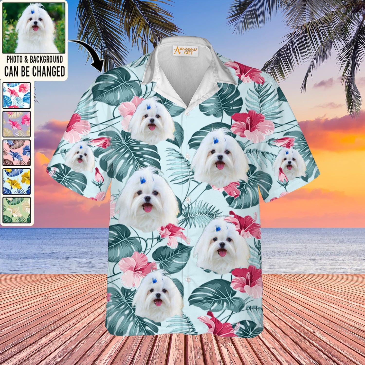 Maltese Face Custom Aloha Hawaii Shirt - Dog Custom Photo With Tropical Pattern Personalized Hawaiian Shirt - Perfect Gift For Dog Lovers, Friend, Family - Amzanimalsgift