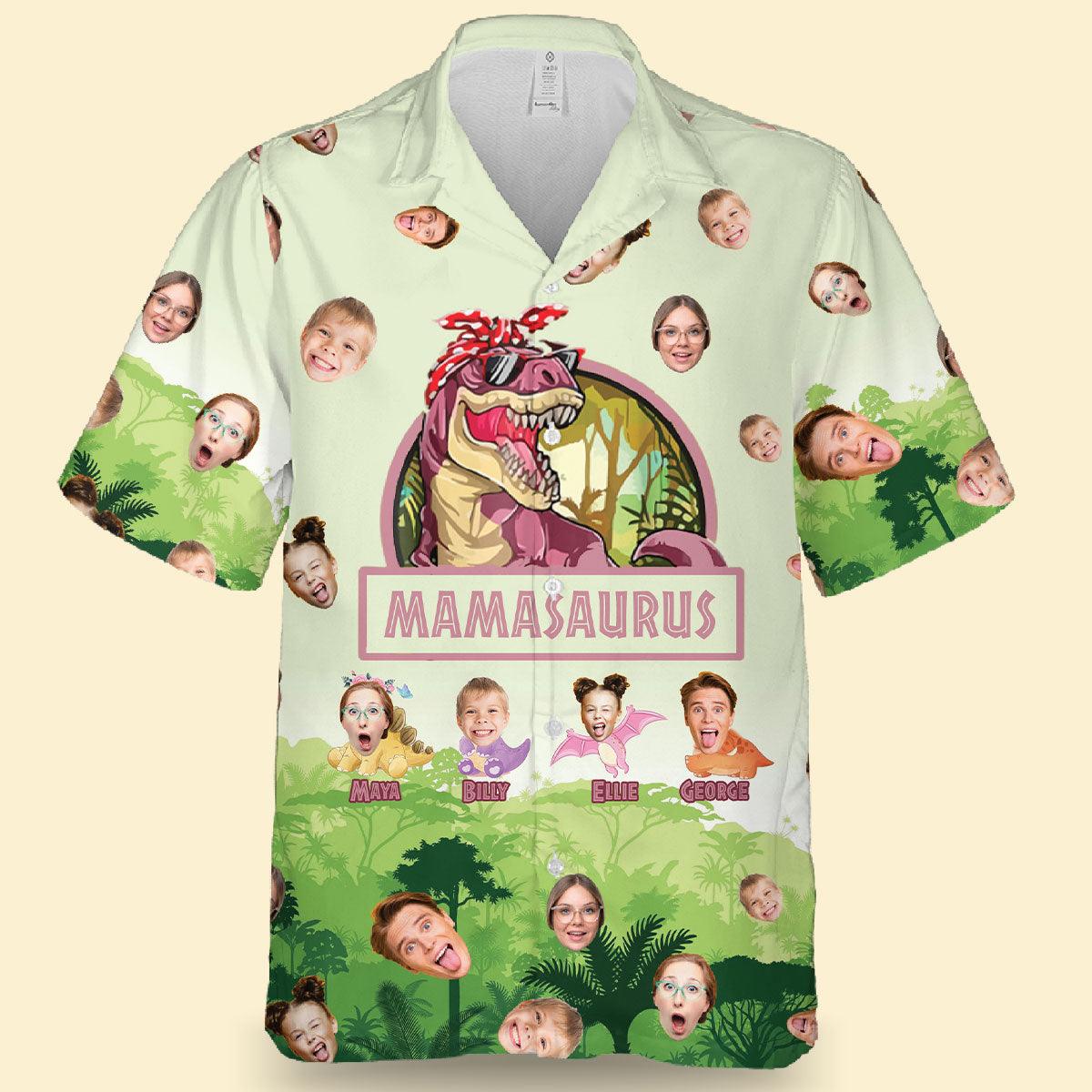 Mamasaurus Hawaiian Shirt, Mama Aloha Shirt, Personalized First Mother's Day Gifts - Perfect Gift For Mother, Nana, Grandma, Family - Amzanimalsgift