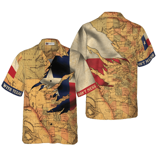 Map Texas Hawaiian Shirt, Don’t Mess With Texas Flag, Proud State Of Texas, Vintage Texas Flag Aloha Shirt For Men Women - Amzanimalsgift