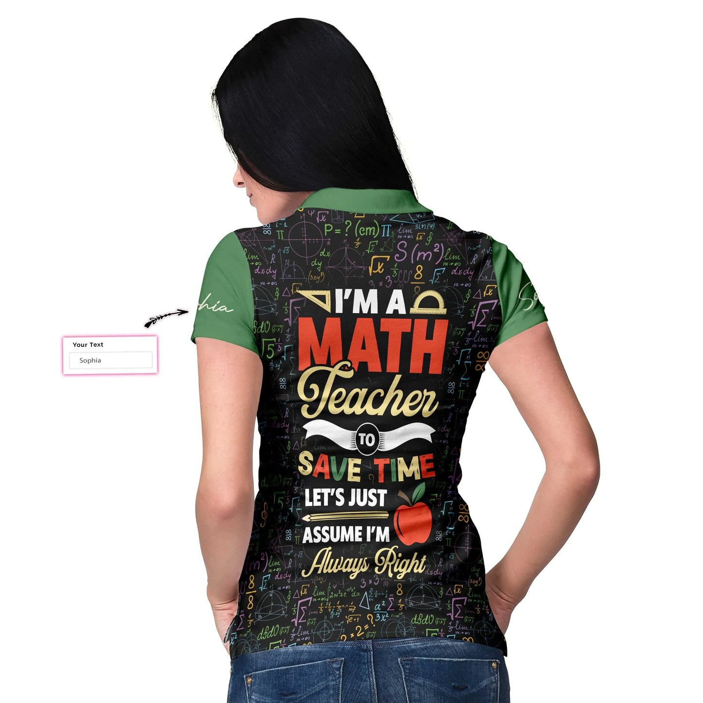Math Teacher Custom Name Women Polo Shirt, I'm A Math Teacher I'm Always Right, Math Symbols Women Polo Shirts, Cool Gift For Female Teacher, Ladies - Amzanimalsgift
