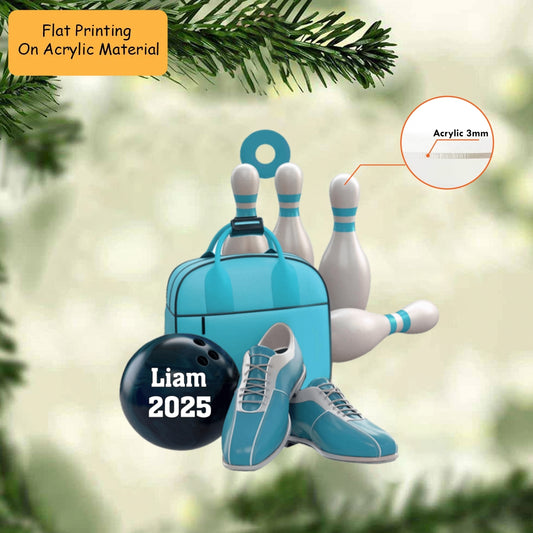 Personalized Bowling Set Gear Flat Holding Pins Acrylic Ornament, Bowling Keychain, Car Ornament, Christmas Ornament Gifts