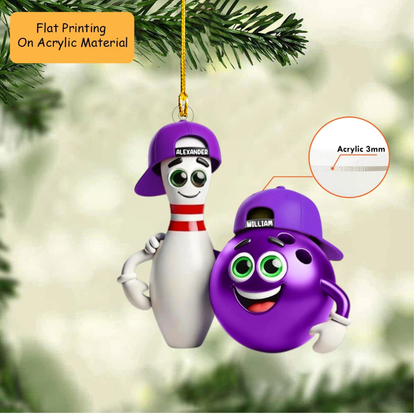 Personalized Christmas Bowling Ornament, Pin And Ball Put An Arm Around Each Other's Shoulders, Custom Ornament Christmas Gift, Keychain Bowling Christmas, Car Ornament Bowling Christmas