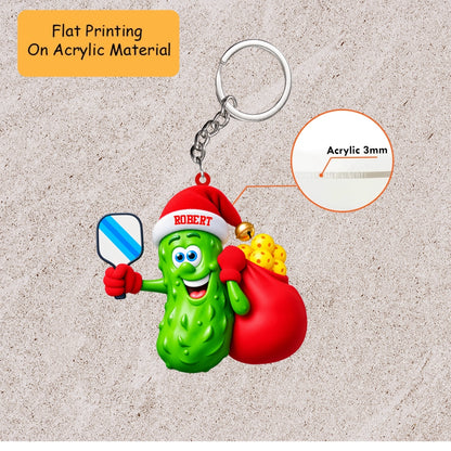 Personalized Pickleball Christmas Ornament, Santa Pickle Holding Paddle And Ball Bag, Custom Ornament Christmas Gift, Keychain Pickleball, Car Ornament Pickleball