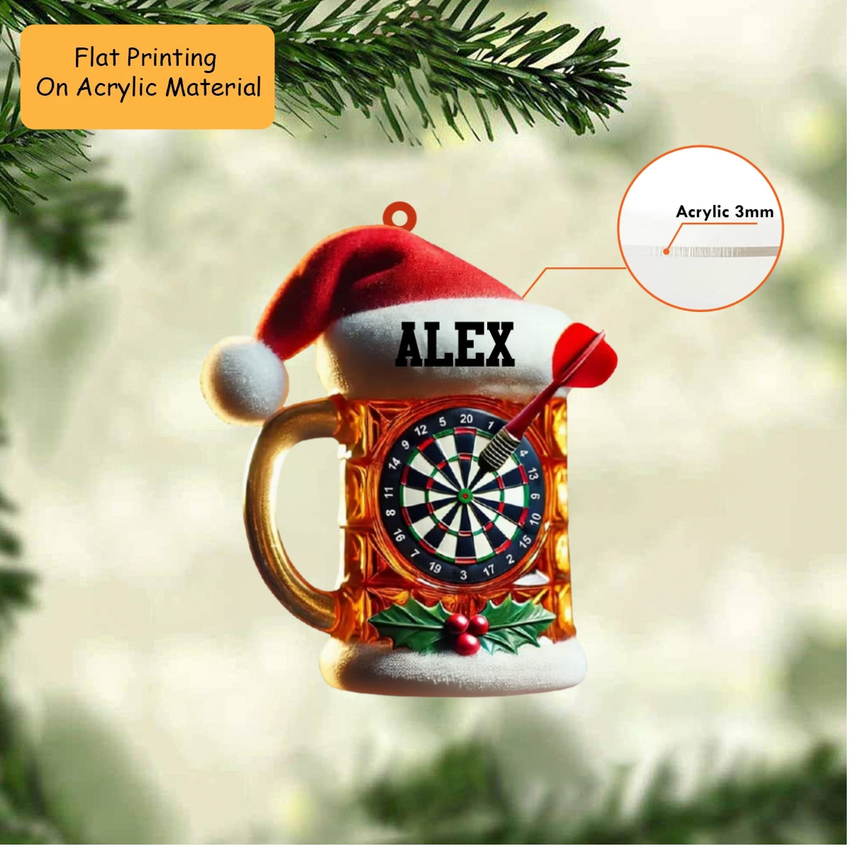 Personalized Christmas Dart Ornament, Dart On A Cup Of Beer Christmas, Custom Ornament Christmas Gift, Keychain Dart Christmas, Car Ornament Dart Christmas