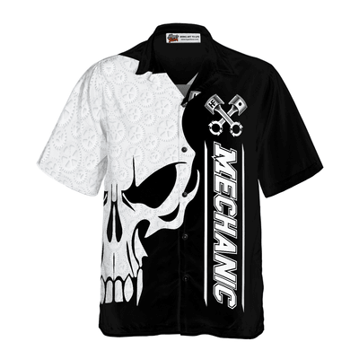 Mechanic Hawaiian Shirt, Mechanic Proud Skull Black White Aloha Shirt For Men - Perfect Gift For Mechanic, Husband, Boyfriend, Friend, Family - Amzanimalsgift