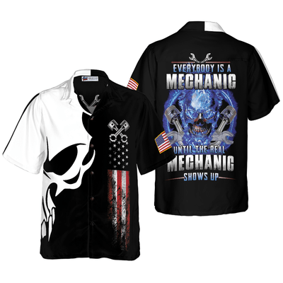 Mechanic Hawaiian Shirt, Mechanic Skull, The Real Mechanic Shows Up Aloha Shirt For Men - Perfect Gift For Mechanic, Husband, Boyfriend, Friend, Family - Amzanimalsgift