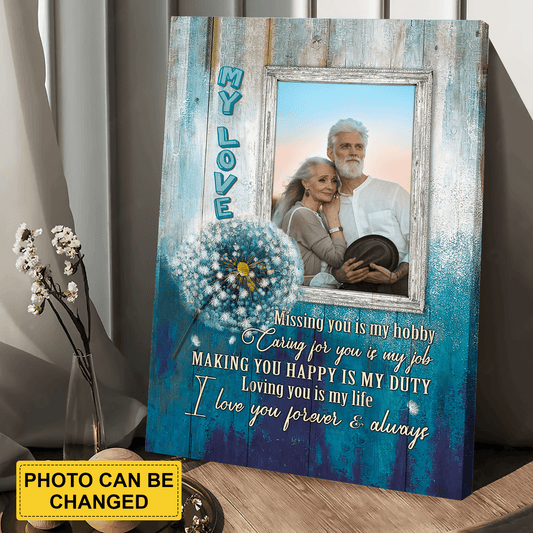 Memorial Canvas - Personalized Custom Portrait Canvas - My Love, Missing You Is My Hobby - Custom Memorial Gift For Someone Who Lost A Loved One - Amzanimalsgift