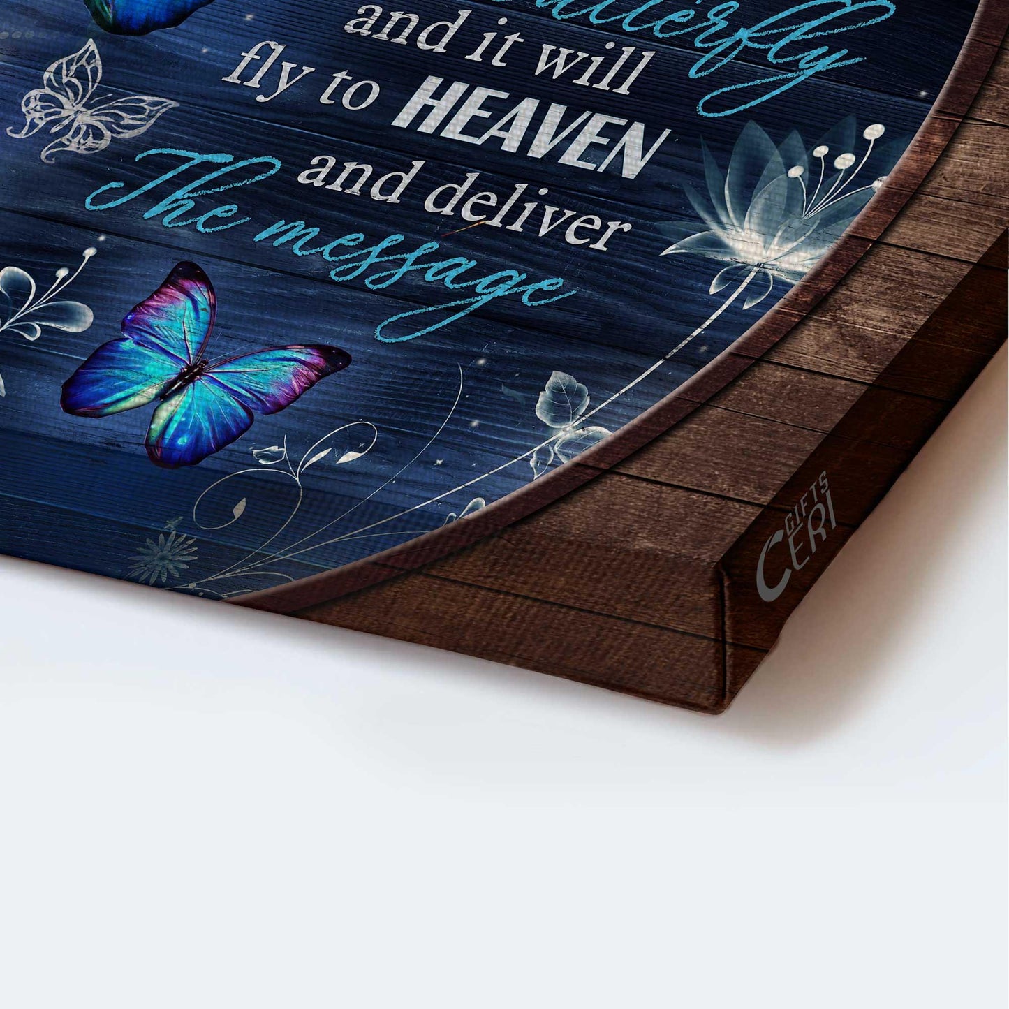 Memorial Landscape Canvas- Blue butterfly, Abstract flowers, Memorial gift- Gift for members family- Whisper I love you to a butterfly - Heaven Landscape Canvas Prints, Home Decor Wall Art - Amzanimalsgift