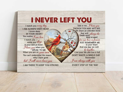 Memorial landscape canvas- Spring painting, Cardinal drawing, Heart frame- Memorial gift for members family- I never left you - Heaven Landscape Canvas Prints, Wall Art - Amzanimalsgift