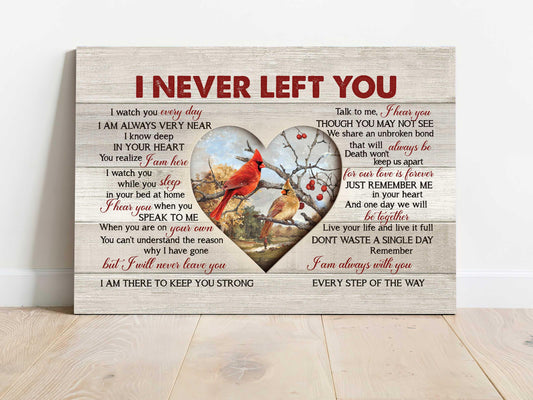 Memorial landscape canvas- Spring painting, Cardinal drawing, Heart frame- Memorial gift for members family- I never left you - Heaven Landscape Canvas Prints, Wall Art - Amzanimalsgift