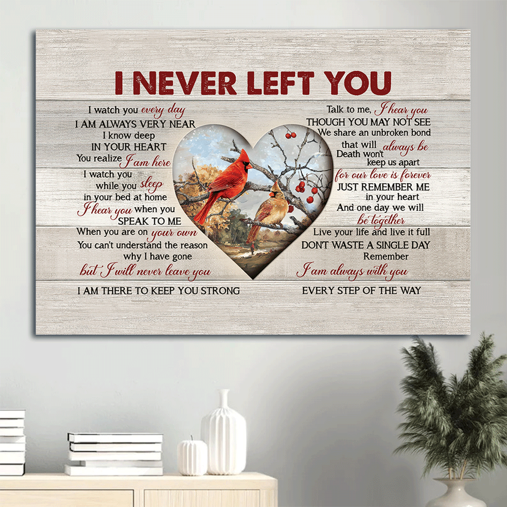 Memorial landscape canvas- Spring painting, Cardinal drawing, Heart frame- Memorial gift for members family- I never left you - Heaven Landscape Canvas Prints, Wall Art - Amzanimalsgift