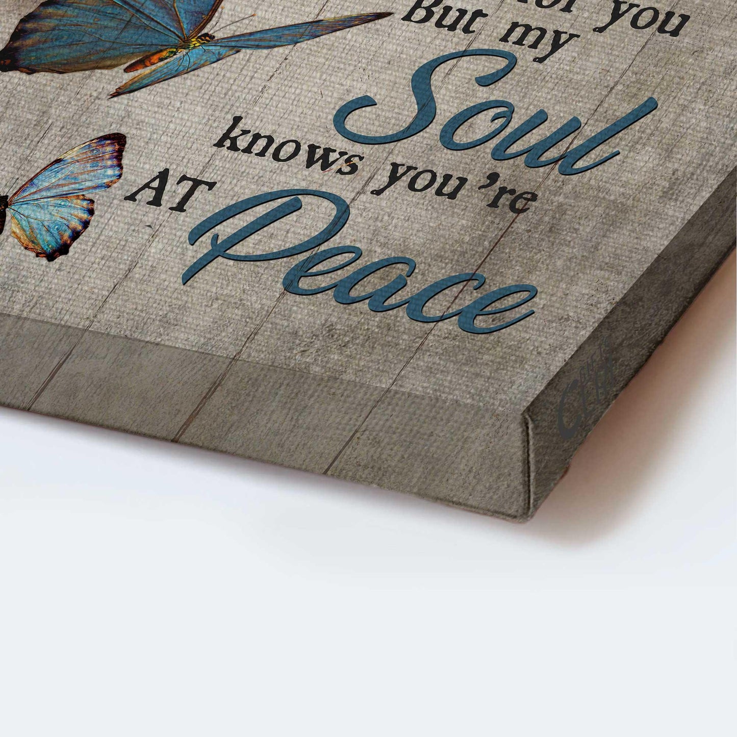 Memorial Portrait Canvas- Blue butterfly, Grey background canvas- Gift for members family- You are at peace - Heaven Portrait Canvas Prints, Wall Art - Amzanimalsgift