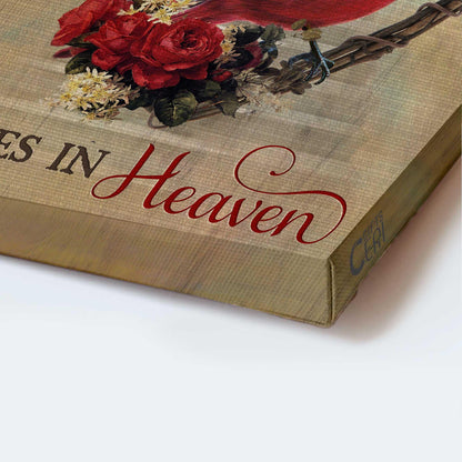 Memorial Portrait Canvas- Flower wreath, Red rose, Cardinal drawing canvas- Gift for members family- A big piece of my heart lives in heaven - Heaven Portrait Canvas Prints, Wall Art - Amzanimalsgift