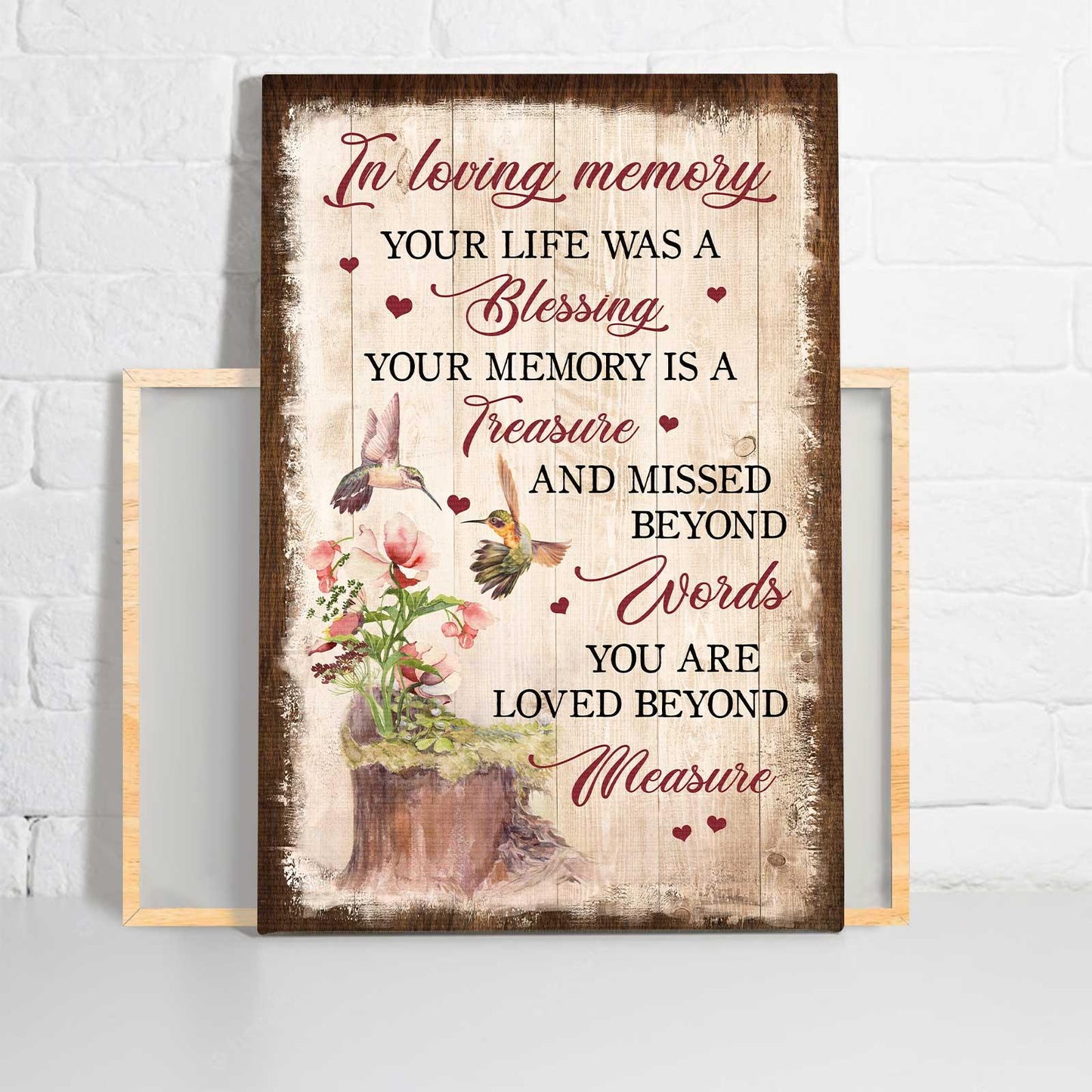 Memorial Portrait Canvas- Hummingbird Couple- Memorial gift for members family- Your life was a blessing - Heaven Portrait Canvas Prints, Wall Art - Amzanimalsgift