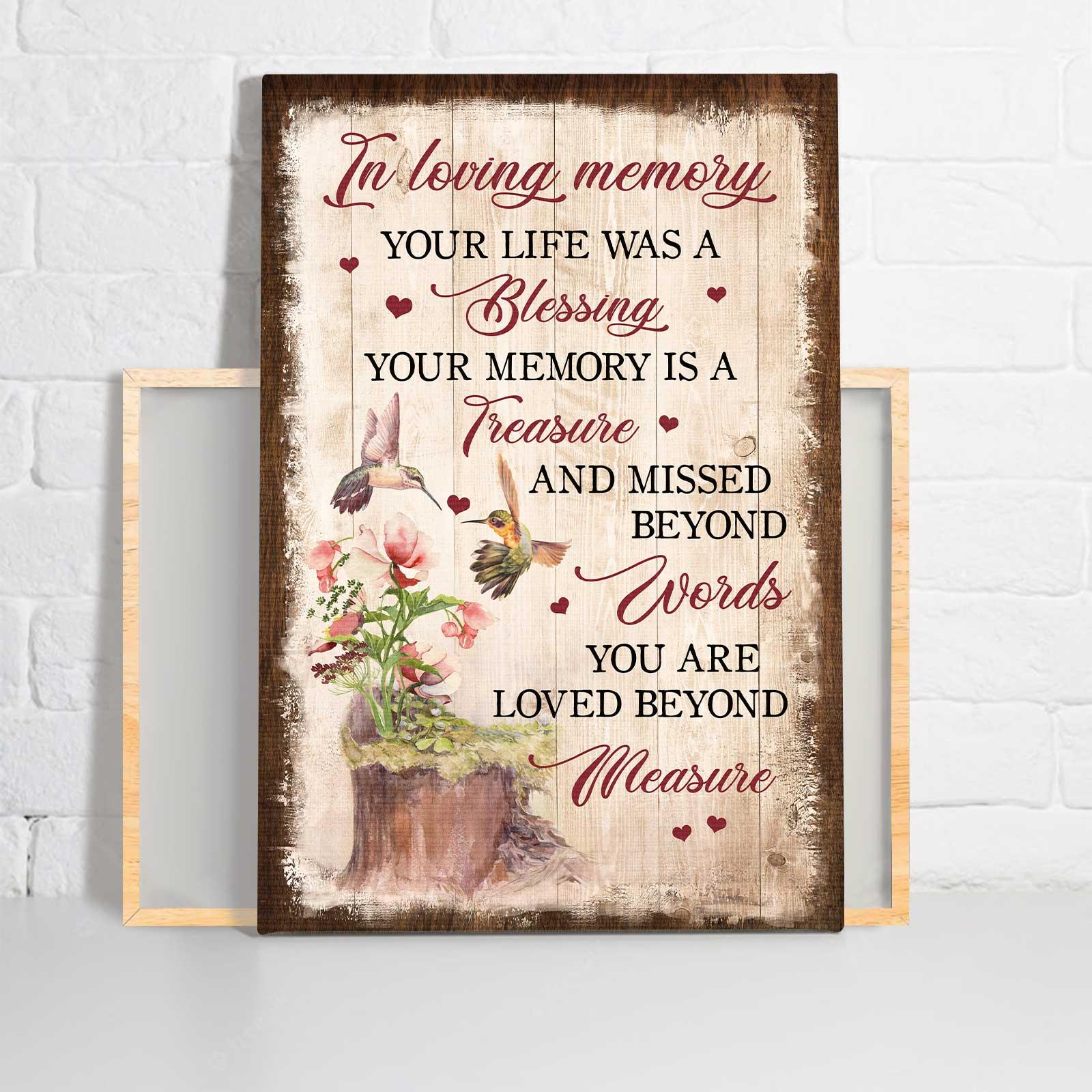 Memorial Portrait Canvas- Hummingbird Couple- Memorial gift for members family- Your life was a blessing - Heaven Portrait Canvas Prints, Wall Art - Amzanimalsgift