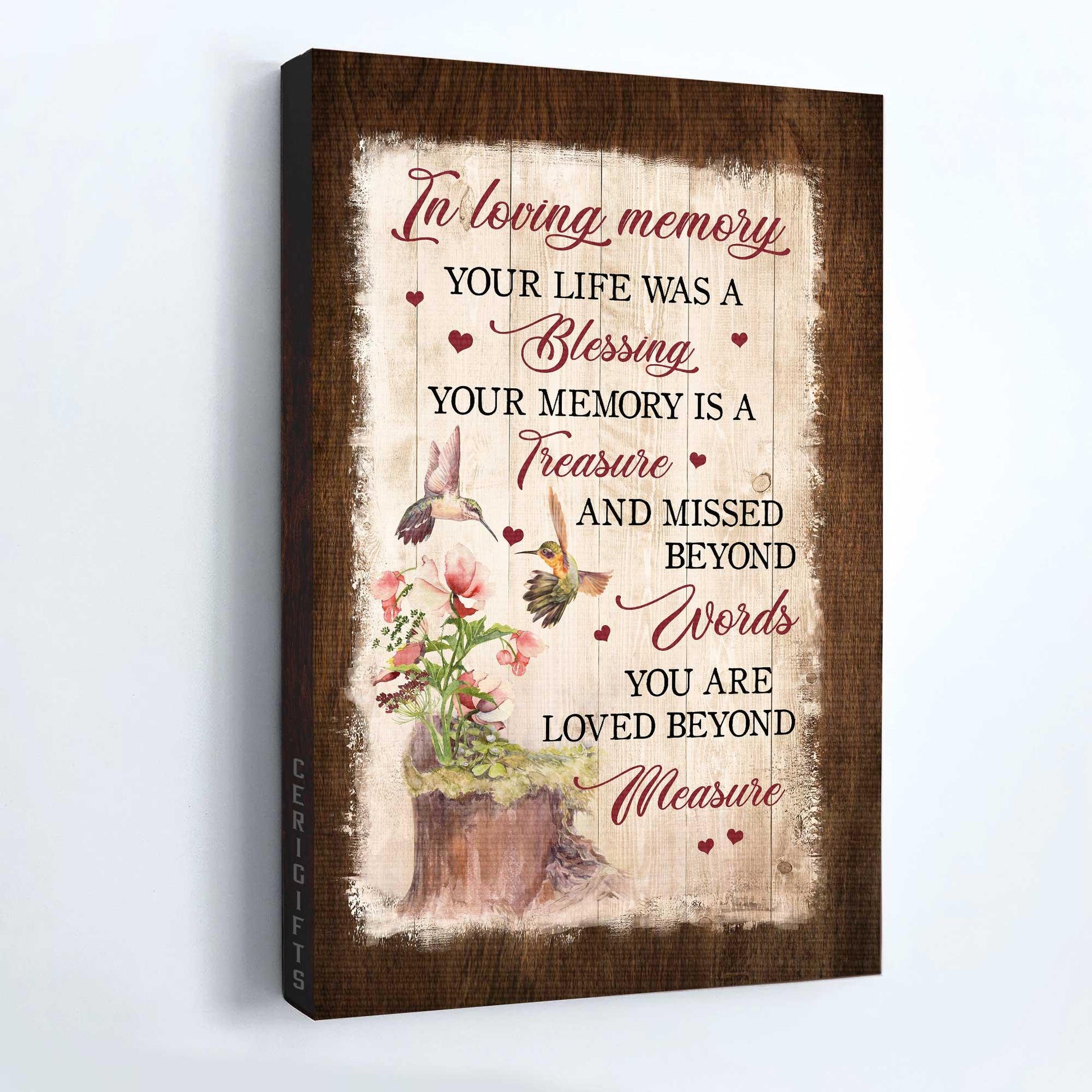 Memorial Portrait Canvas- Hummingbird Couple- Memorial gift for members family- Your life was a blessing - Heaven Portrait Canvas Prints, Wall Art - Amzanimalsgift