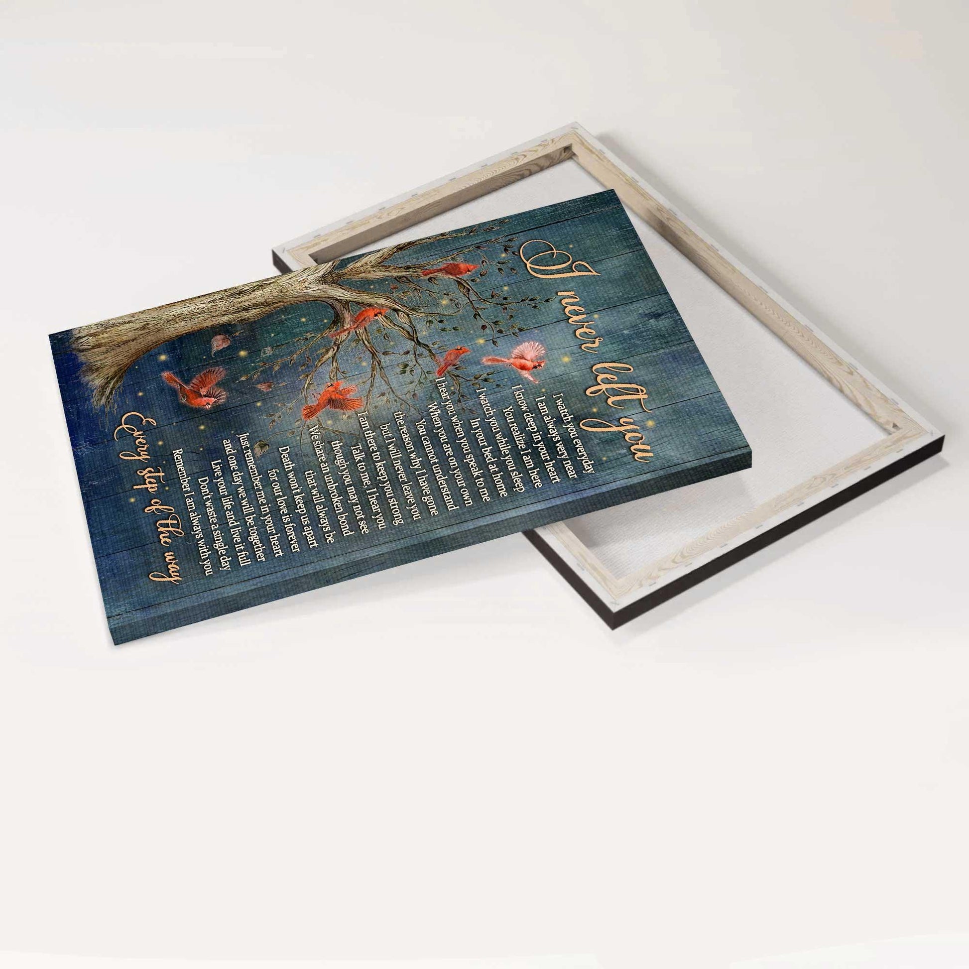 Memorial Portrait Canvas- Red cardinal bird, Inspirational quotes, I never left you - Memorial gift for family- Heaven Portrait Canvas Prints, Home Decor Wall Art - Amzanimalsgift