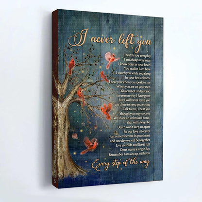 Memorial Portrait Canvas- Red cardinal bird, Inspirational quotes, I never left you - Memorial gift for family- Heaven Portrait Canvas Prints, Home Decor Wall Art - Amzanimalsgift