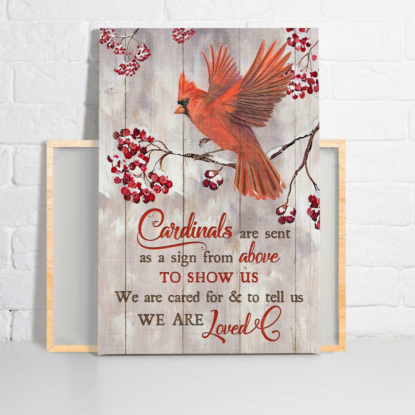 Memorial Portrait Canvas - Red cardinal, Frozen cranberry - Gift For Member Family - Cardinals are sent as a sign from above to show us we are loved - Heaven Portrait Canvas - Amzanimalsgift