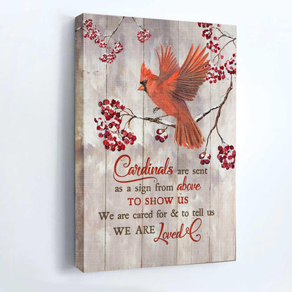 Memorial Portrait Canvas - Red cardinal, Frozen cranberry - Gift For Member Family - Cardinals are sent as a sign from above to show us we are loved - Heaven Portrait Canvas - Amzanimalsgift