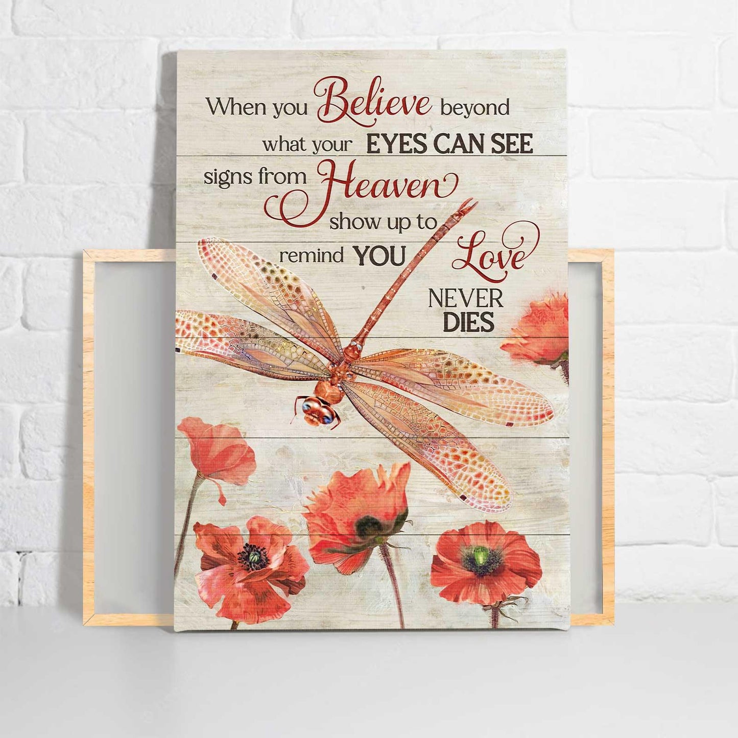 Memorial Portrait Canvas- Red dragonfly, Poppy painting - Gift for members family- Signs from heaven show up to remind you love never dies - Heaven Portrait Canvas Prints, Wall Art - Amzanimalsgift