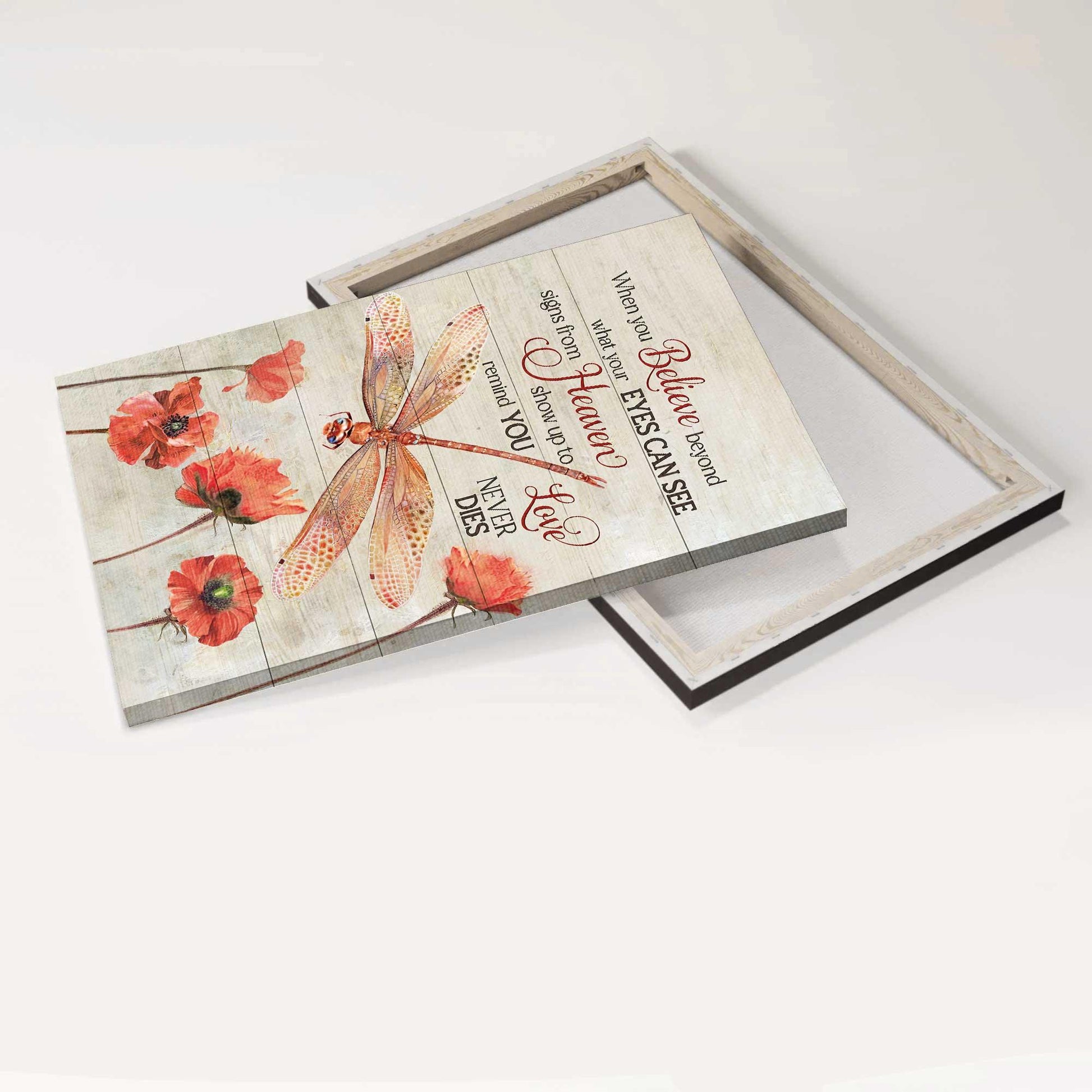 Memorial Portrait Canvas- Red dragonfly, Poppy painting - Gift for members family- Signs from heaven show up to remind you love never dies - Heaven Portrait Canvas Prints, Wall Art - Amzanimalsgift