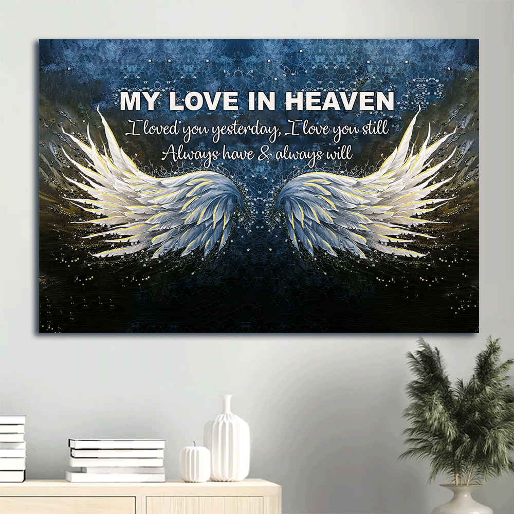 Memorial Premium Wrapped Landscape Canvas - Angel wings, Galaxy painting, I love you still always have and always will - Heaven Gift For Family Members - Amzanimalsgift