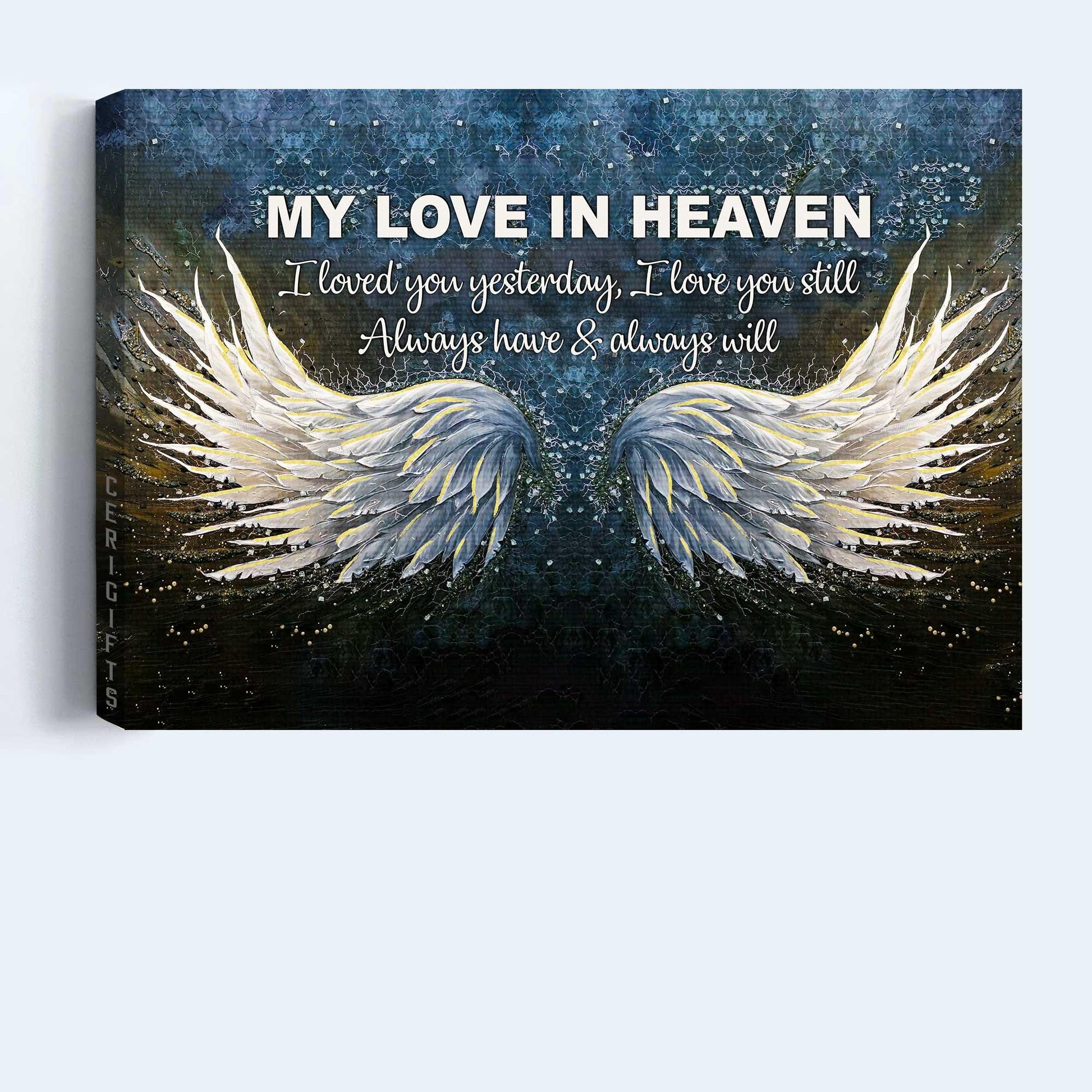 Memorial Premium Wrapped Landscape Canvas - Angel wings, Galaxy painting, I love you still always have and always will - Heaven Gift For Family Members - Amzanimalsgift