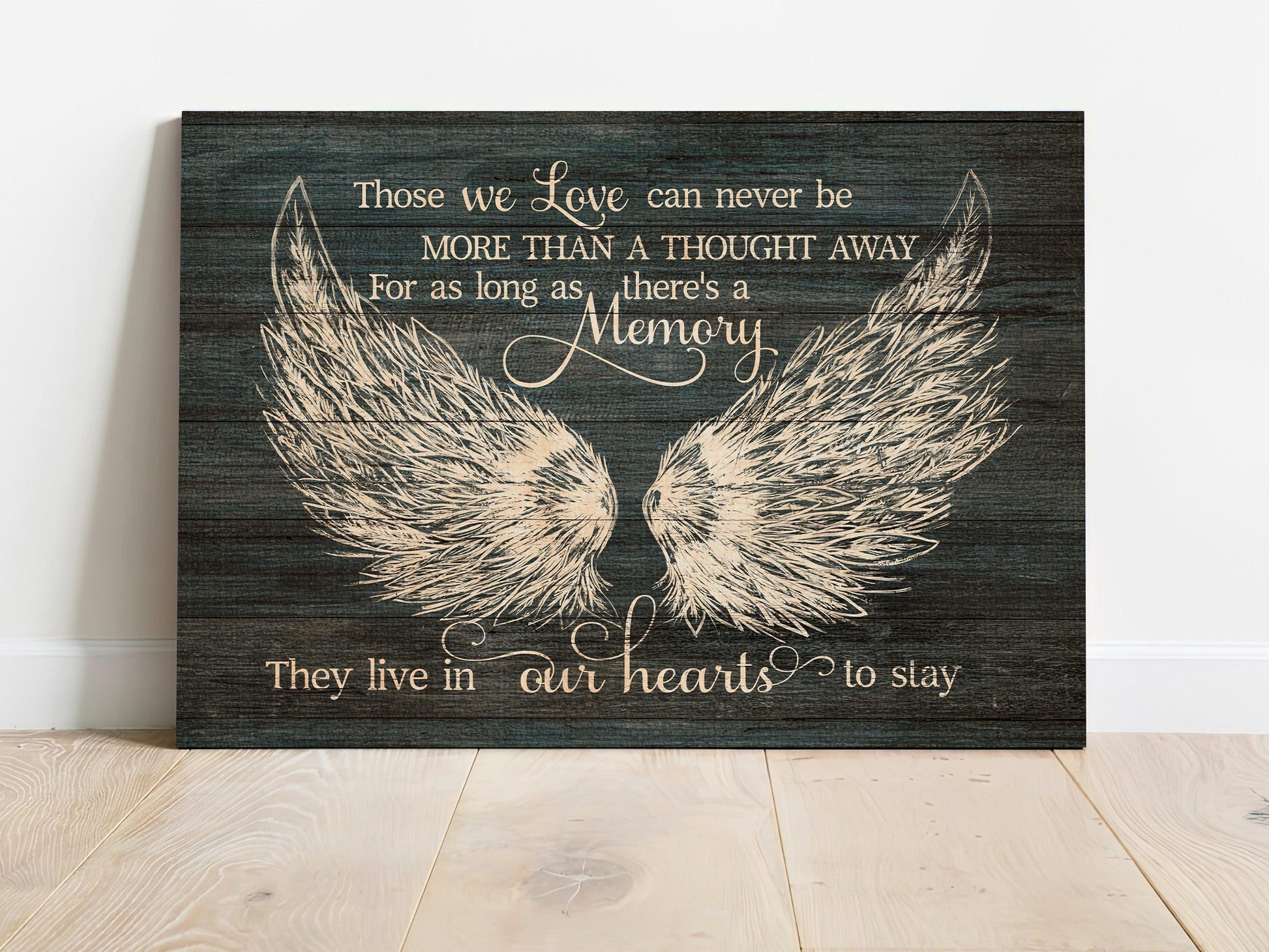 Memorial Premium Wrapped Landscape Canvas - Angel wings, Those we love can never be more than a thought away - Heaven Gift For Family Members - Amzanimalsgift