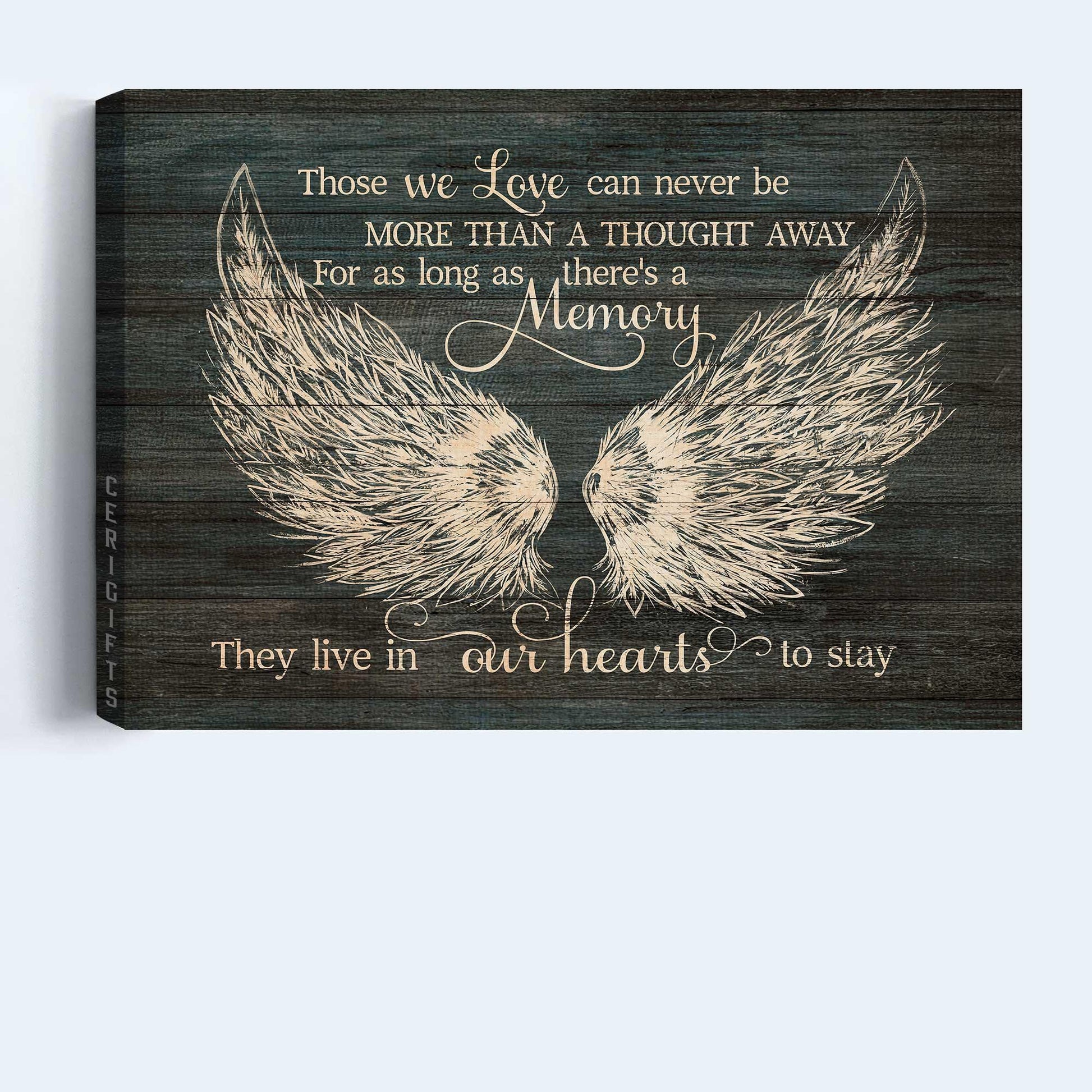 Memorial Premium Wrapped Landscape Canvas - Angel wings, Those we love can never be more than a thought away - Heaven Gift For Family Members - Amzanimalsgift