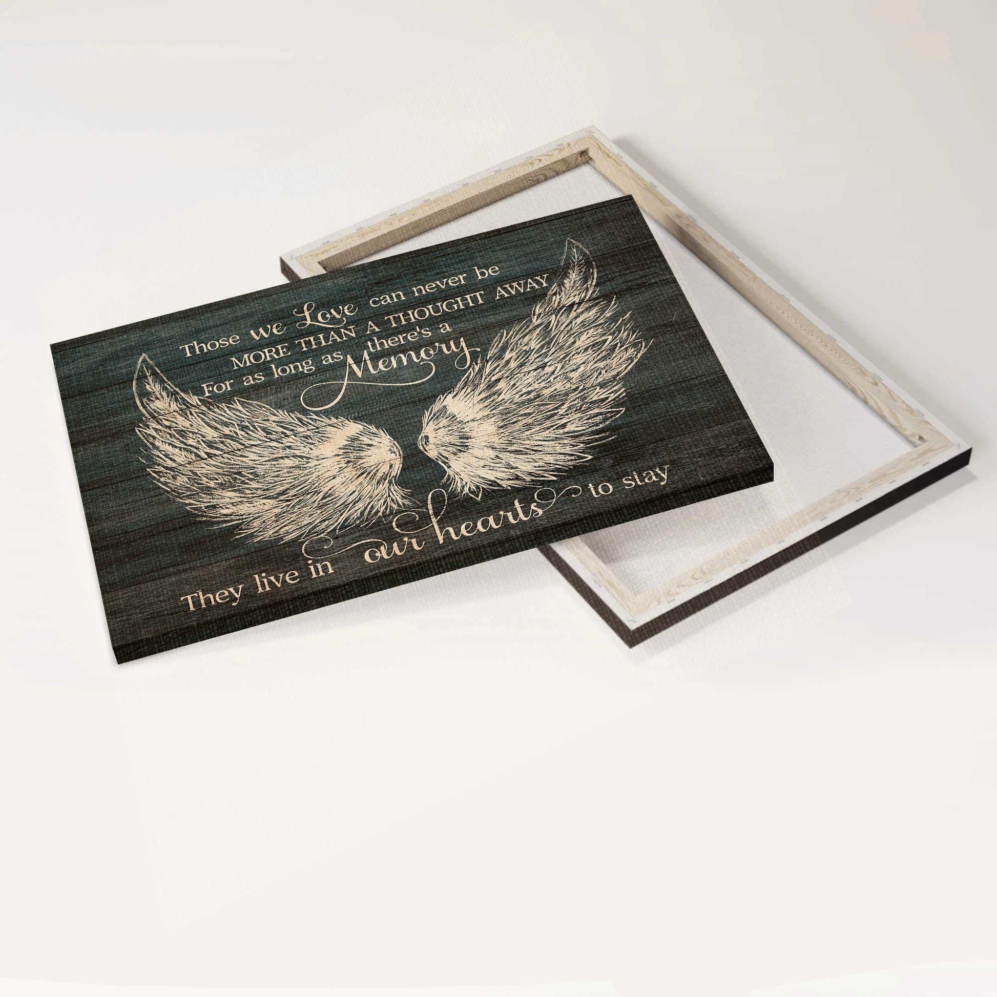 Memorial Premium Wrapped Landscape Canvas - Angel wings, Those we love can never be more than a thought away - Heaven Gift For Family Members - Amzanimalsgift