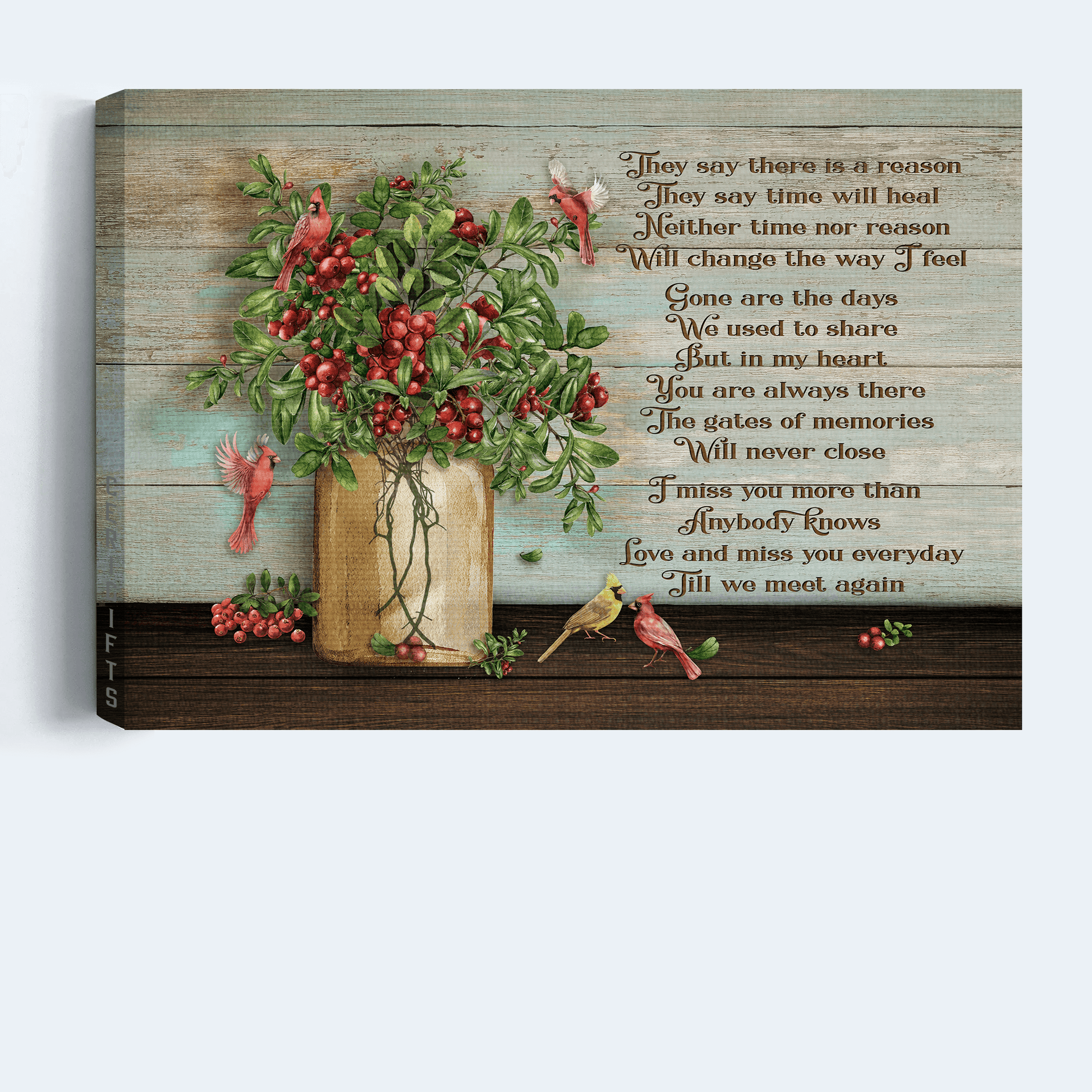 Memorial Premium Wrapped Landscape Canvas - Beautiful Cranberry Painting, Red Cardinal, They Say There Is A Reason - Heaven Gift For Family Members - Amzanimalsgift