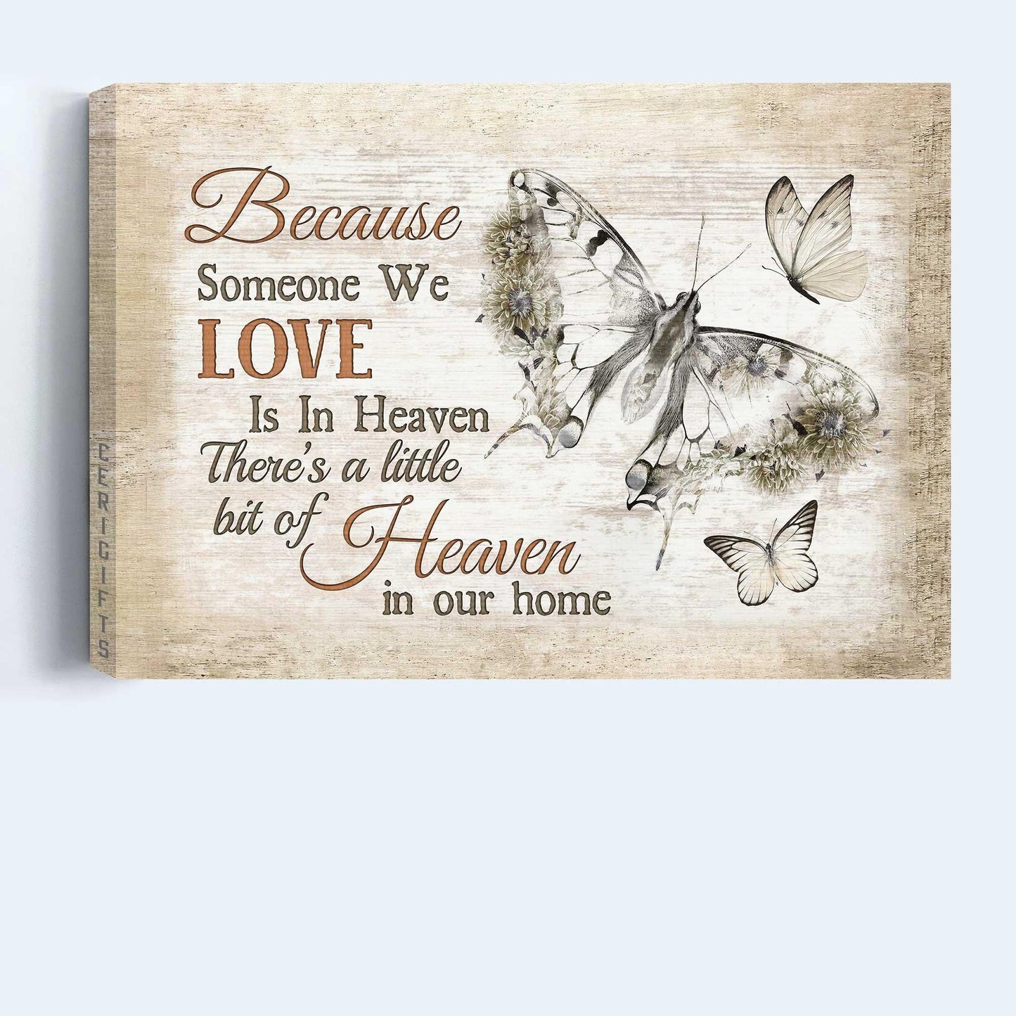 Memorial Premium Wrapped Landscape Canvas - Black butterfly, Butterfly Drawing, Because Someone We Love Is In Heaven - Heacen Gift For Members Family - Amzanimalsgift