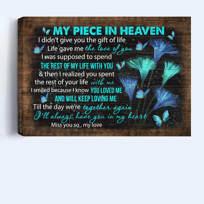 Memorial Premium Wrapped Landscape Canvas - Blue butterflies, Beautiful butterfly canvas, My piece in heaven - Heaven Gifts for members family - Amzanimalsgift