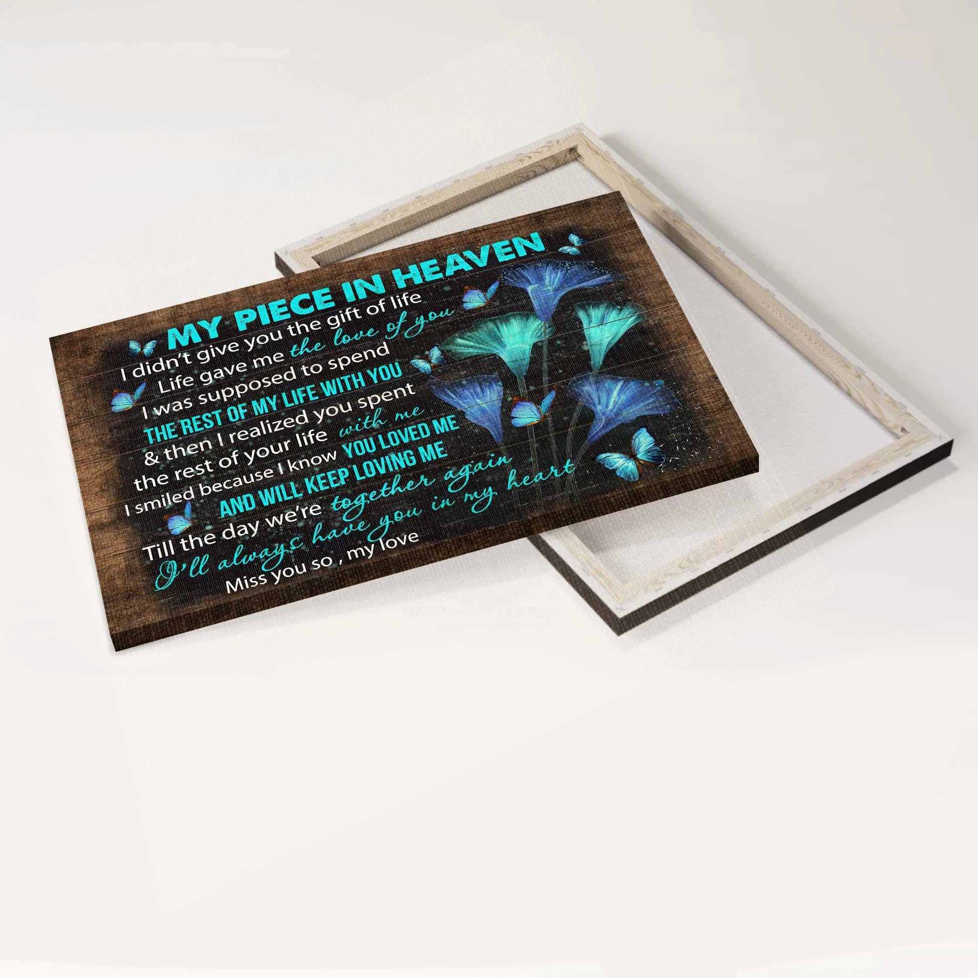 Memorial Premium Wrapped Landscape Canvas - Blue butterflies, Beautiful butterfly canvas, My piece in heaven - Heaven Gifts for members family - Amzanimalsgift