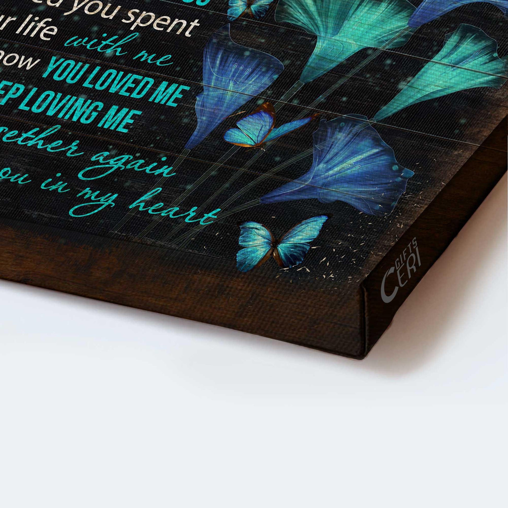 Memorial Premium Wrapped Landscape Canvas - Blue butterflies, Beautiful butterfly canvas, My piece in heaven - Heaven Gifts for members family - Amzanimalsgift