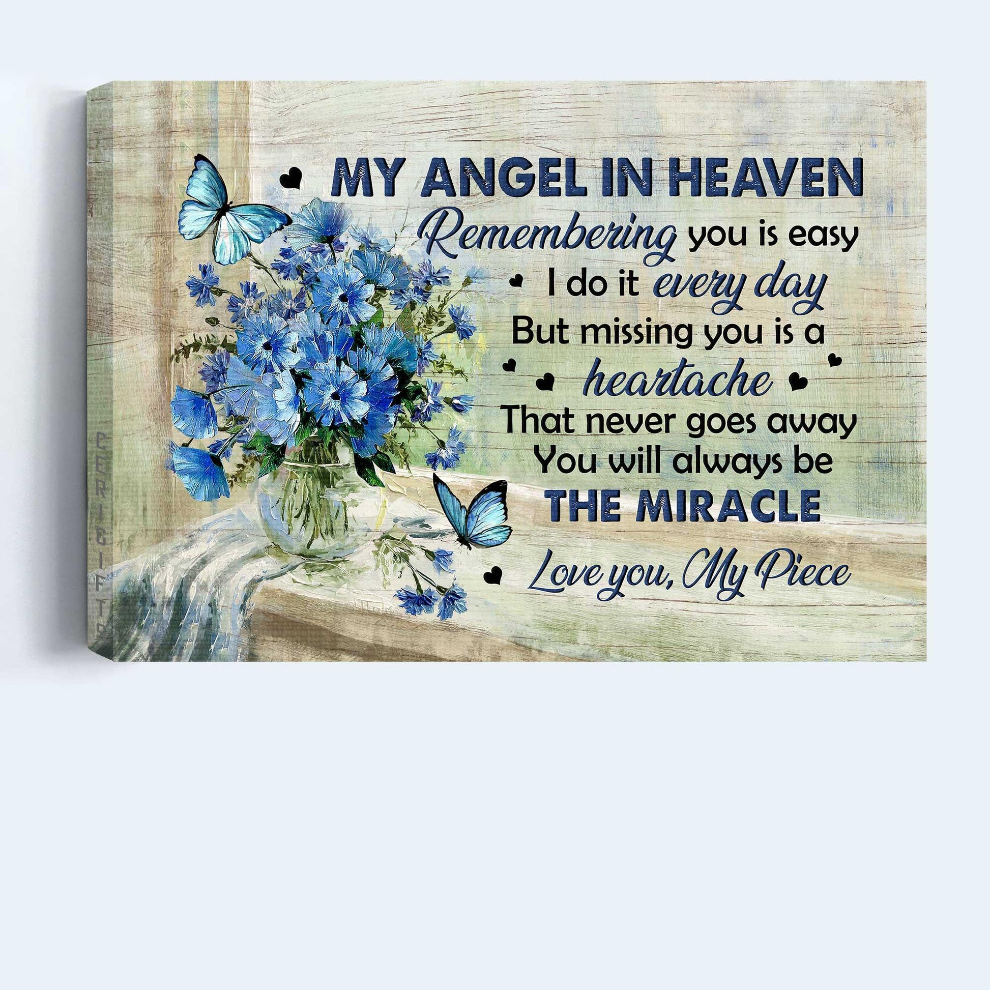 Memorial Premium Wrapped Landscape Canvas - Blue Butterfly, Baby Blue Eyes, You Will Always Be The Miracle- Heaven Gift For Members Family - Amzanimalsgift