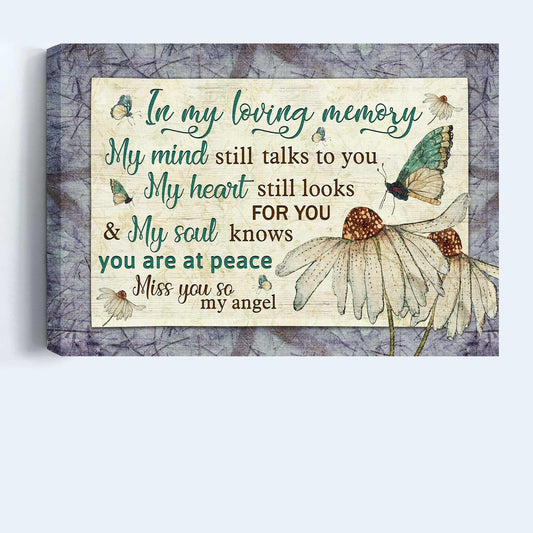 Memorial Premium Wrapped Landscape Canvas - Butterfly Drawing, White Flower Painting, My Heart Still Looks For You - Heaven Gift For Members Family - Amzanimalsgift