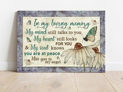 Memorial Premium Wrapped Landscape Canvas - Butterfly Drawing, White Flower Painting, My Heart Still Looks For You - Heaven Gift For Members Family - Amzanimalsgift